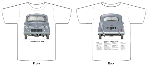 Morris Minor 4dr saloon 1952-54 T-shirt Front & Back